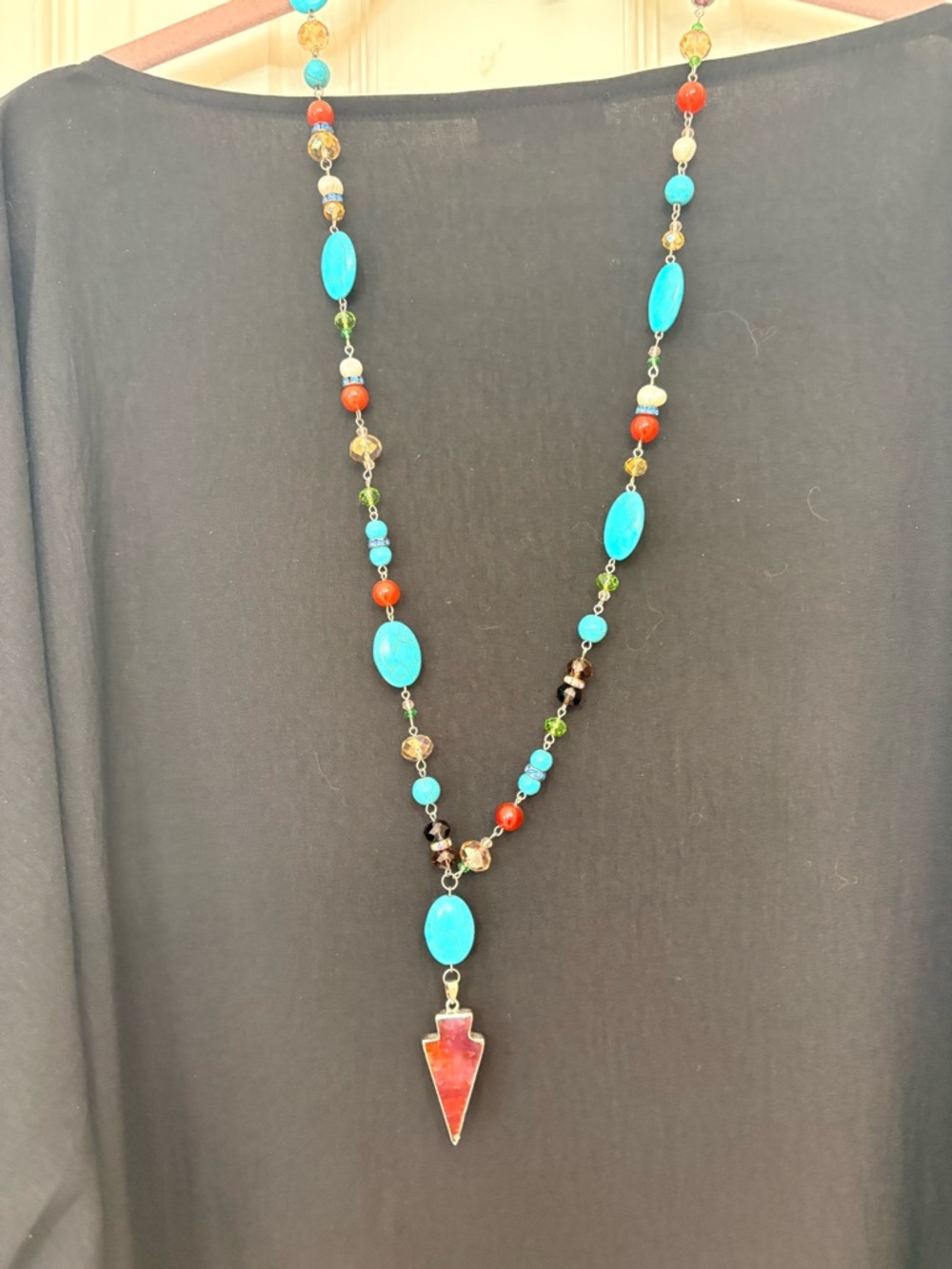 Lost and Found Brand Beaded Arrow Pendant Necklace - Turquoise & Coral Colors